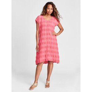 FLAX Lofty Dress Sz L Watermelon Pink Linen/Cotton Pucker Fabric Lagenlook